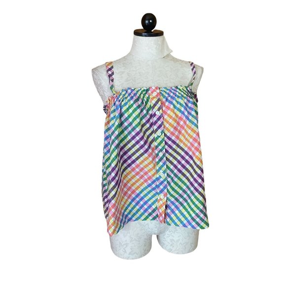 J. Crew Button-Front Gingham Rainbow Tank Top Camisole Stretch Cotton size 8 - Picture 2 of 12